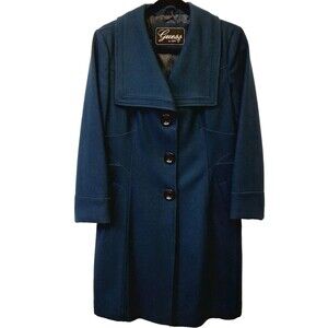 Guess Wool Blend Teal Blue Pea Coat Women Size S